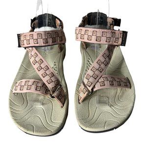 LL Bean Katahdin women's size 8.5M pink tan print strappy 4 point sandal